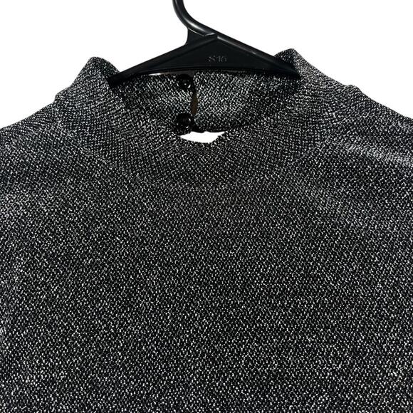 H&M Metallic Crop Top Womens S Black Sparkly Open Back Spacecore Going Out - Picture 2 of 5